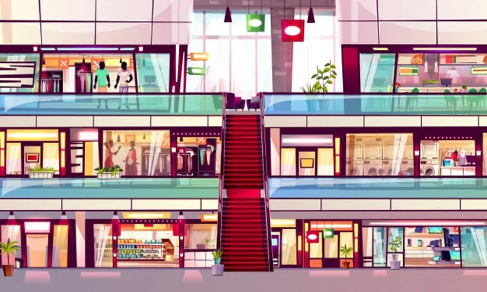 Mall Shop Illustration Shopping Store Interior With Escalator Middle 33099 792.Jpg