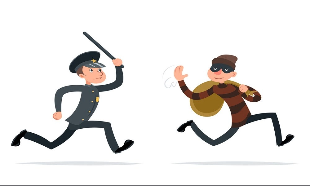 thief escape loot policeman run character retro vector 19918107