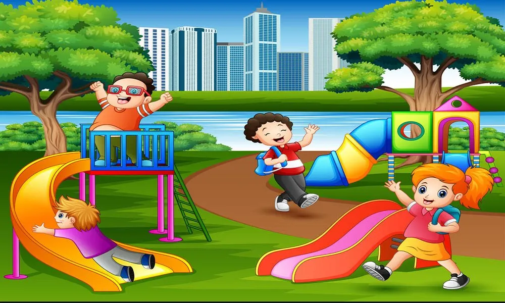Happy Children Playing In The School Playground Vector 23942046.Jpg