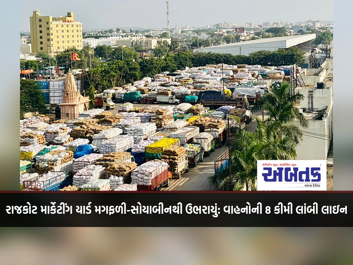 Rajkot marketing yard overflows with groundnut-soybean: 8 km long line of vehicles