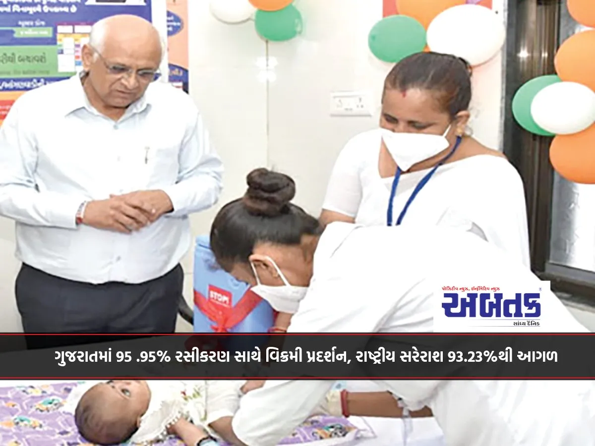 Gujarat records record performance with 95.95% vaccination, ahead of national average of 93.23%.