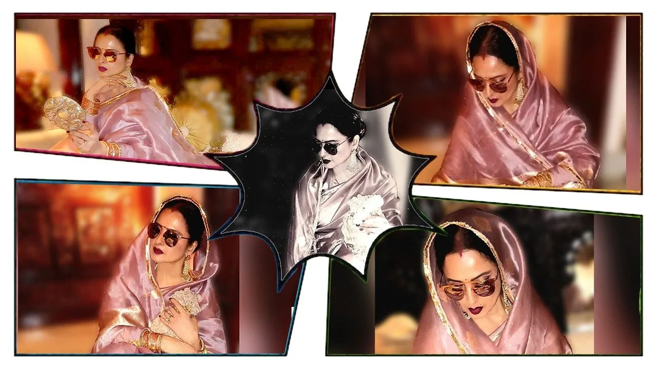 Actress Rekha'S Royal Look In A Light Pink Banarasi Saree
