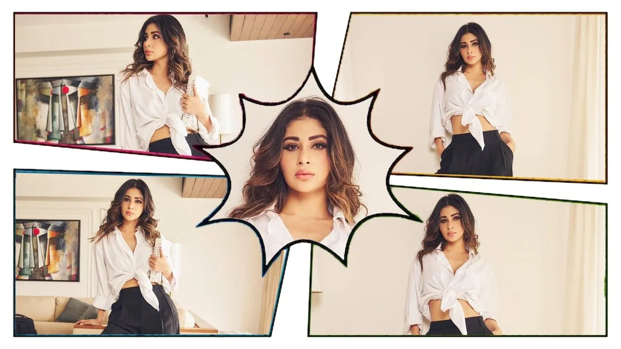 Mouni Roy'S Bold And Trendy Look In A White Cropped Shirt And Black Plaza!!