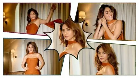 Mrunal Thakur'S Captivating And Glamorous Look In An Orange Gown...