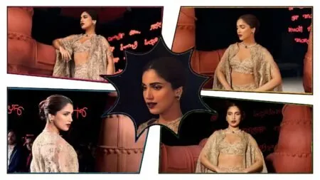 Bhumi Pednekar'S Ethnic Look In A Golden Embroidered Lehenga And Emerald Jewellery