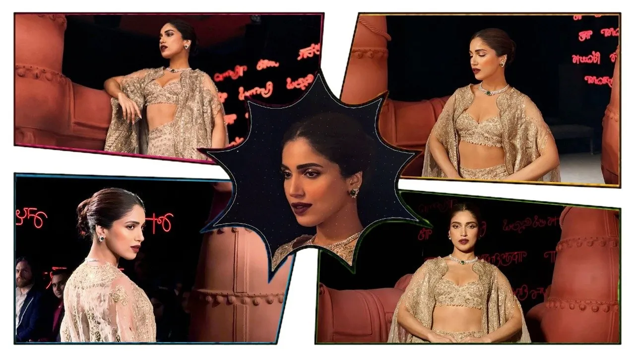 Bhumi Pednekar'S Ethnic Look In A Golden Embroidered Lehenga And Emerald Jewellery